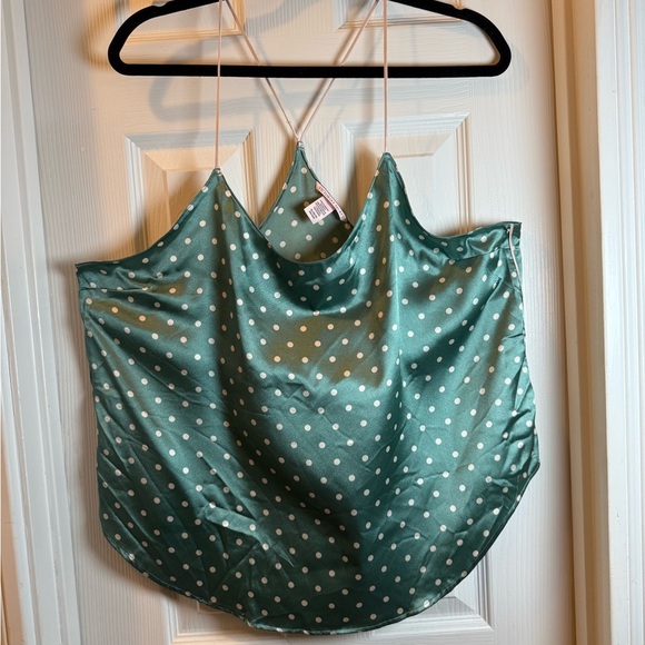 Victoria's Secret Green Polka Dot Asymmetrical Backless Camisole, silky, sensual - Picture 1 of 7